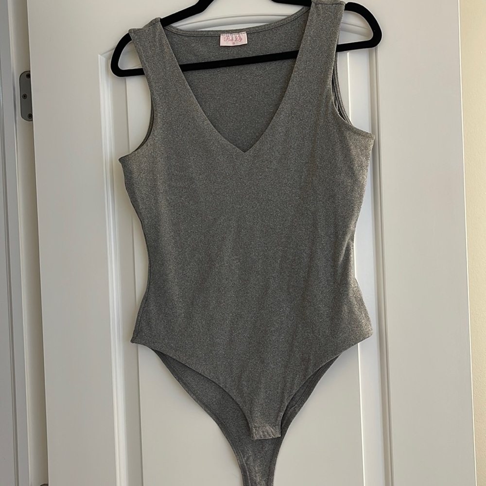 Gray V-neck bodysuit size medium.